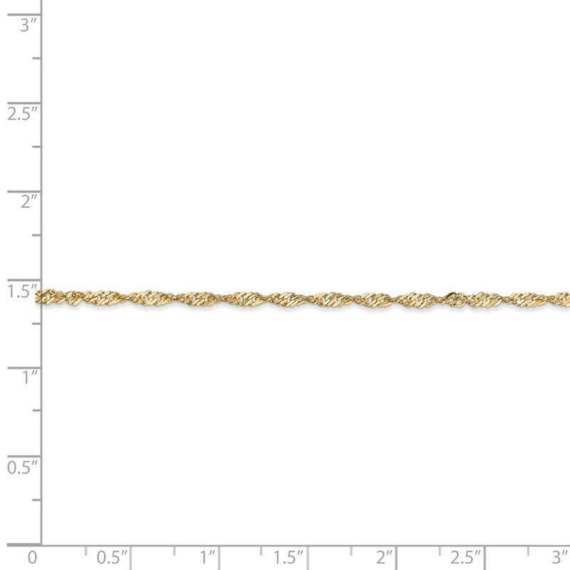Quality Gold 14k 1.70mm Singapore Chain Anklet
