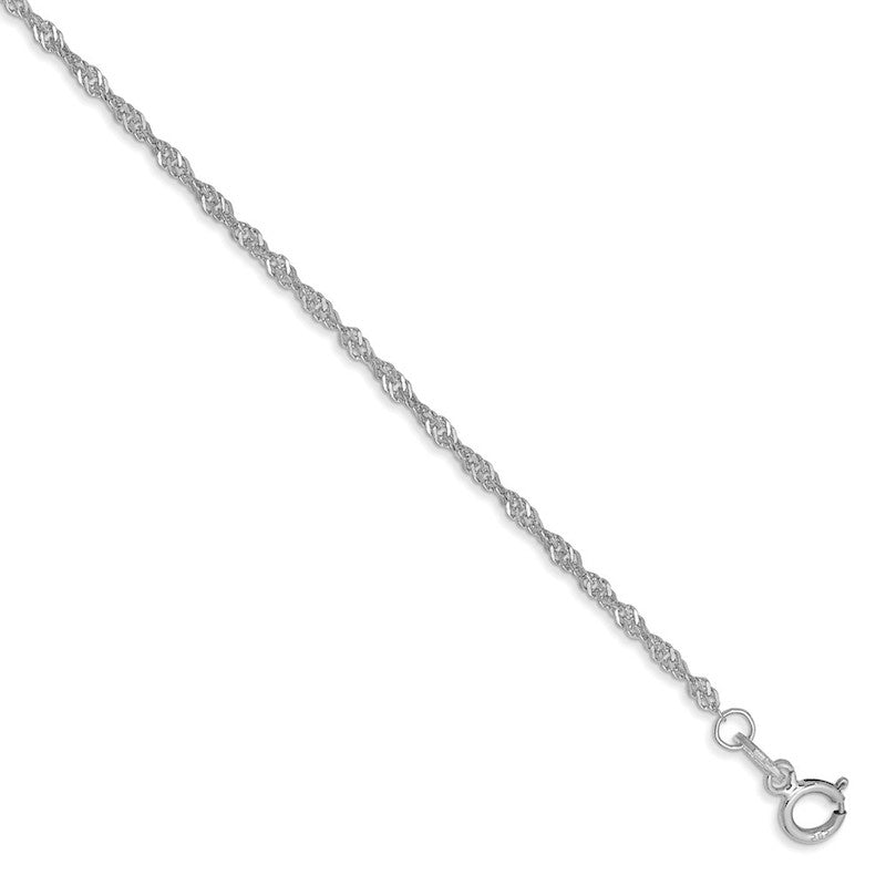 Quality Gold 14k White Gold 1.4mm Singapore Chain Anklet