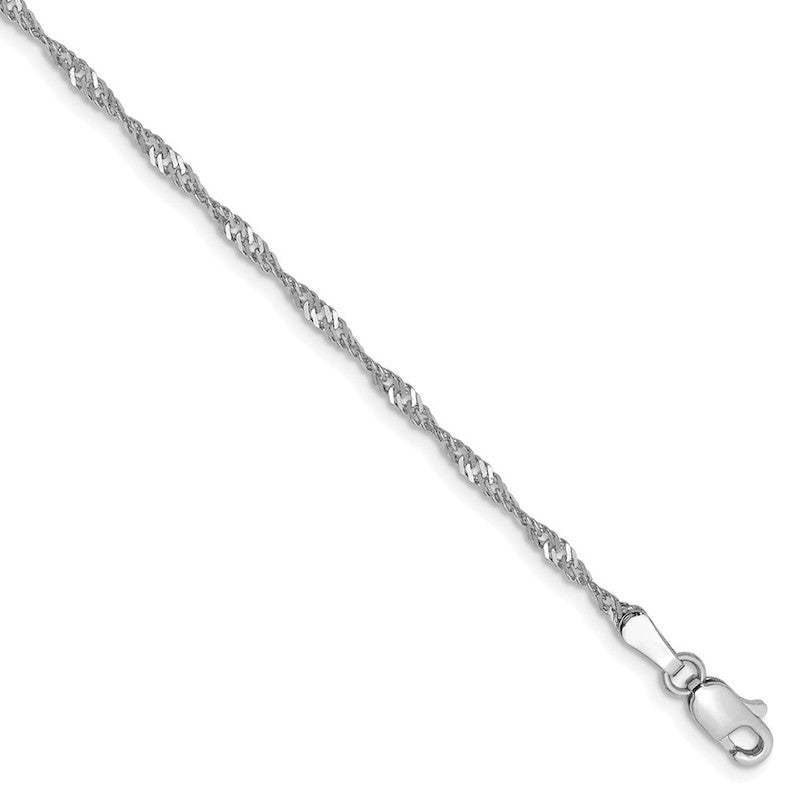 Quality Gold 14k White Gold 1.7mm Singapore Chain Anklet