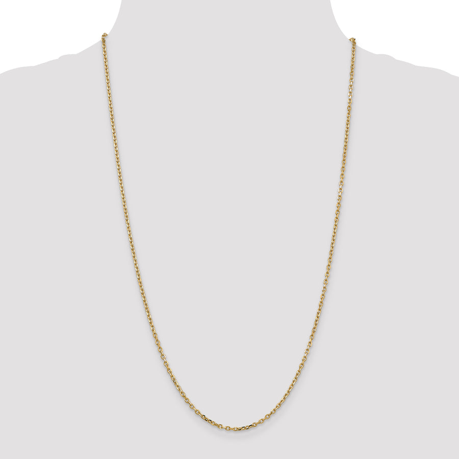 Quality Gold 14K 16 inch 2.2mm Diamond-cut Round Open Link Cable with Lobster Clasp Chain