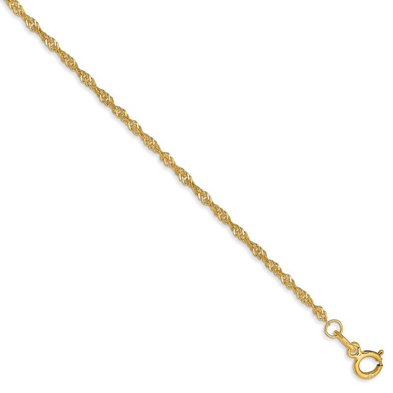 Quality Gold 14k 1.4mm Singapore Chain Anklet