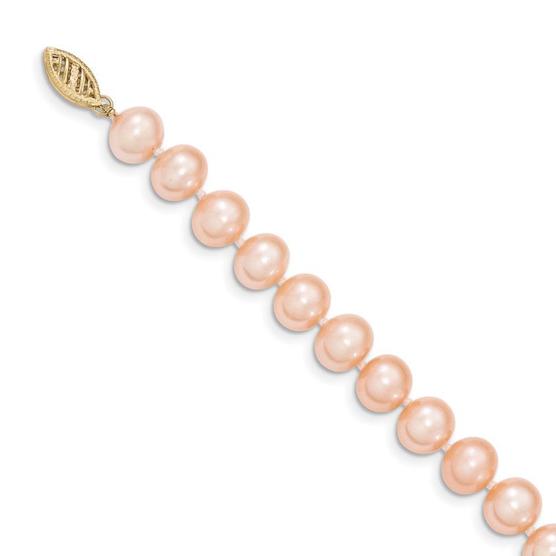 Quality Gold 14k Pink Near Round Freshwater Cultured Pearl Bracelet
