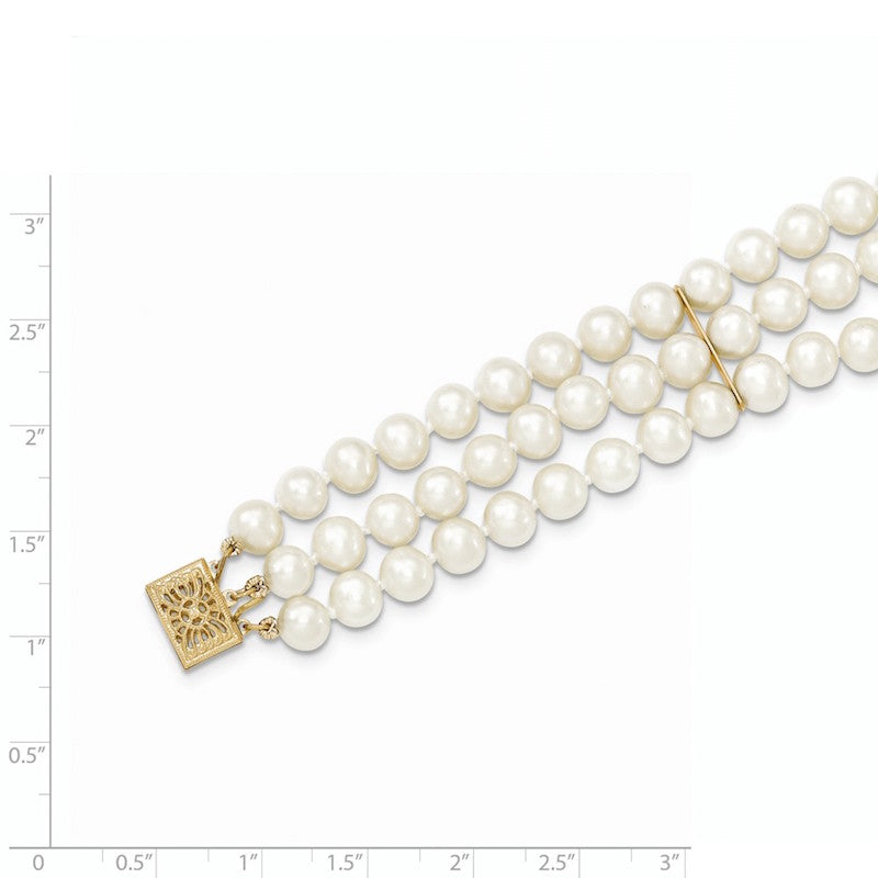 Quality Gold 14k White Near Round FW Cultured Pearl 3-strand Bracelet