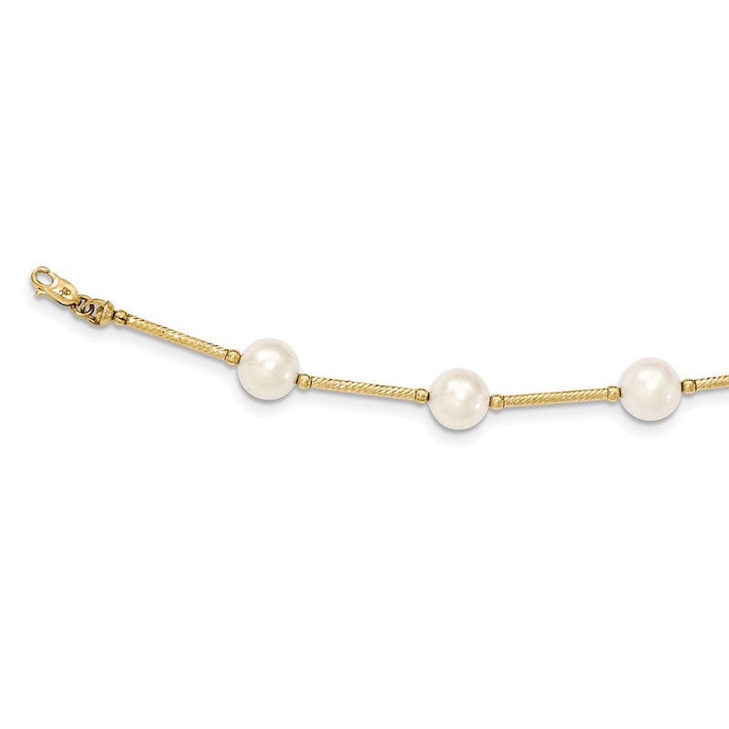 Quality Gold 14k White Near Round FW Cultured Pearl Polished Fancy Bracelet