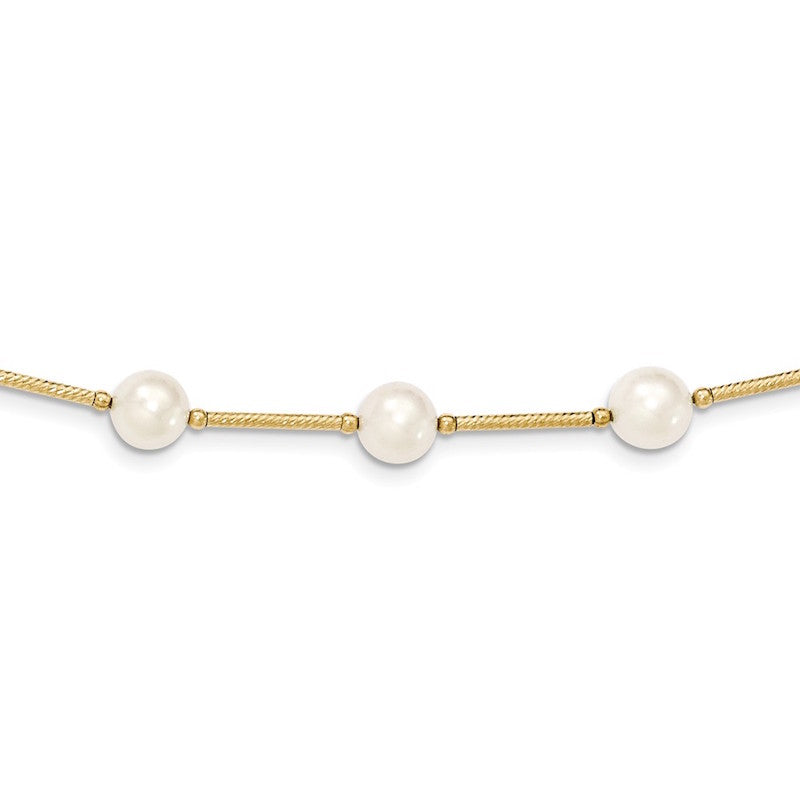 Quality Gold 14k White Near Round FW Cultured Pearl Polished Fancy Bracelet