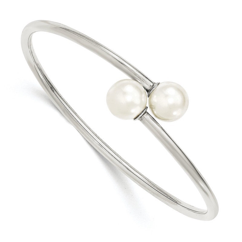 Quality Gold Sterling Silver Polished 10mm Swarovski Pearl Bangle Bracelet