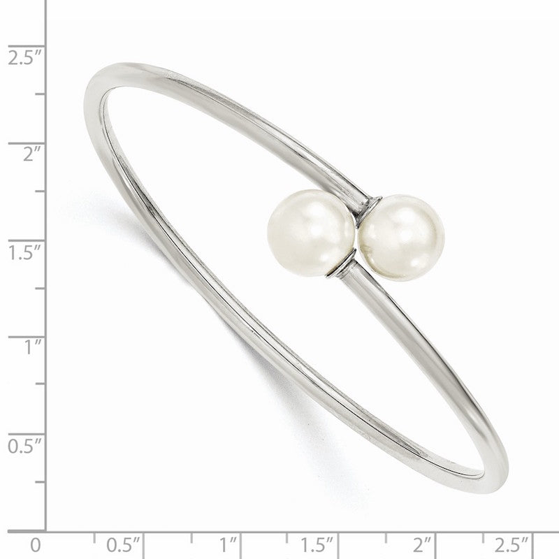 Quality Gold Sterling Silver Polished 10mm Swarovski Pearl Bangle Bracelet