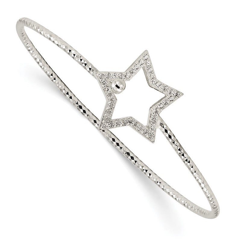 Quality Gold Sterling Silver Diamond Cut CZ Star Interlocking Bangle Bracelet