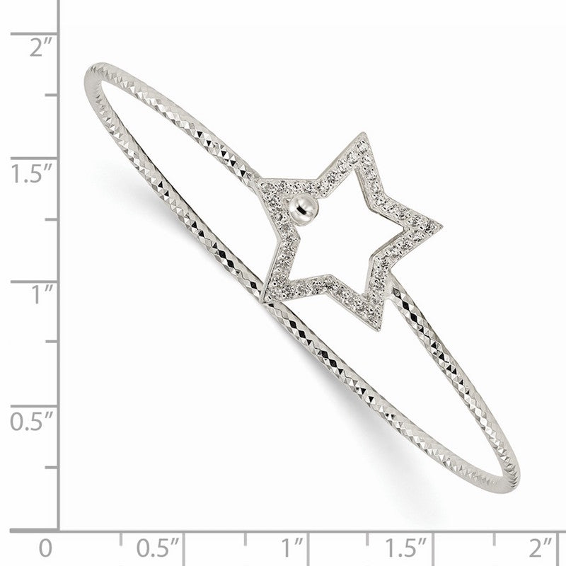 Quality Gold Sterling Silver Diamond Cut CZ Star Interlocking Bangle Bracelet