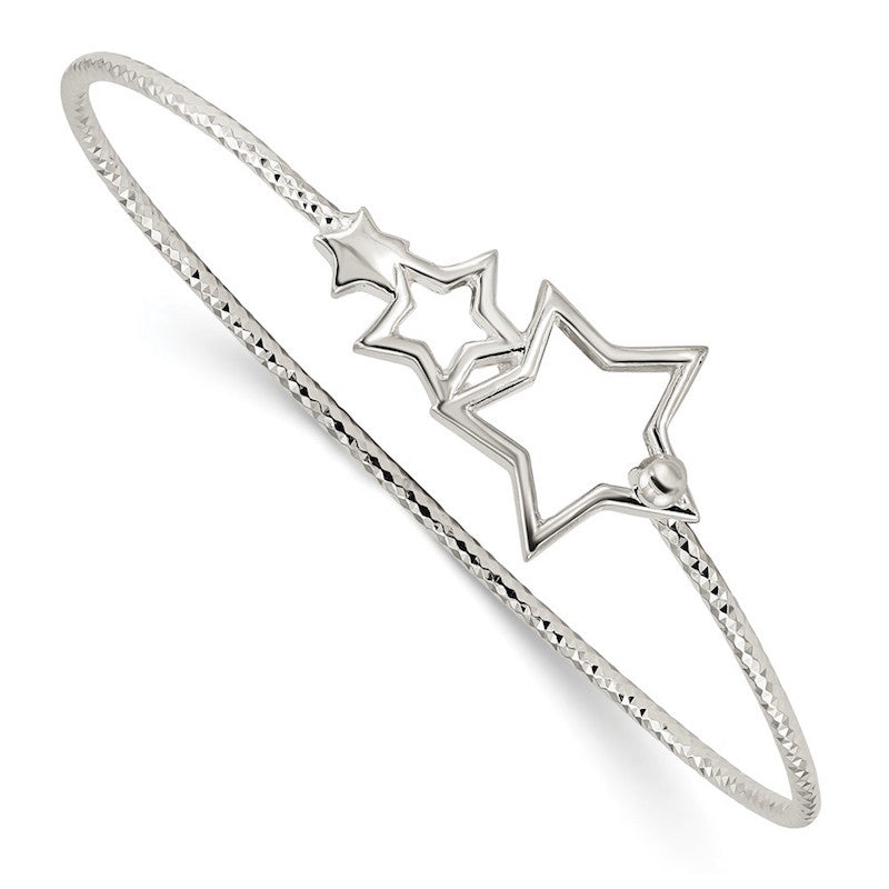 Quality Gold Sterling Silver Diamond Cut Stars Interlocking Bangle Bracelet