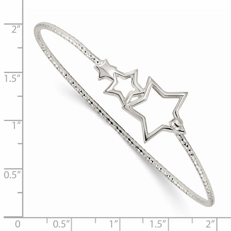 Quality Gold Sterling Silver Diamond Cut Stars Interlocking Bangle Bracelet