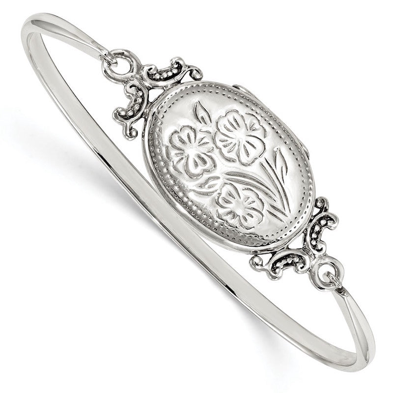 Quality Gold Sterling Silver Floral Locket Bangle Bracelet