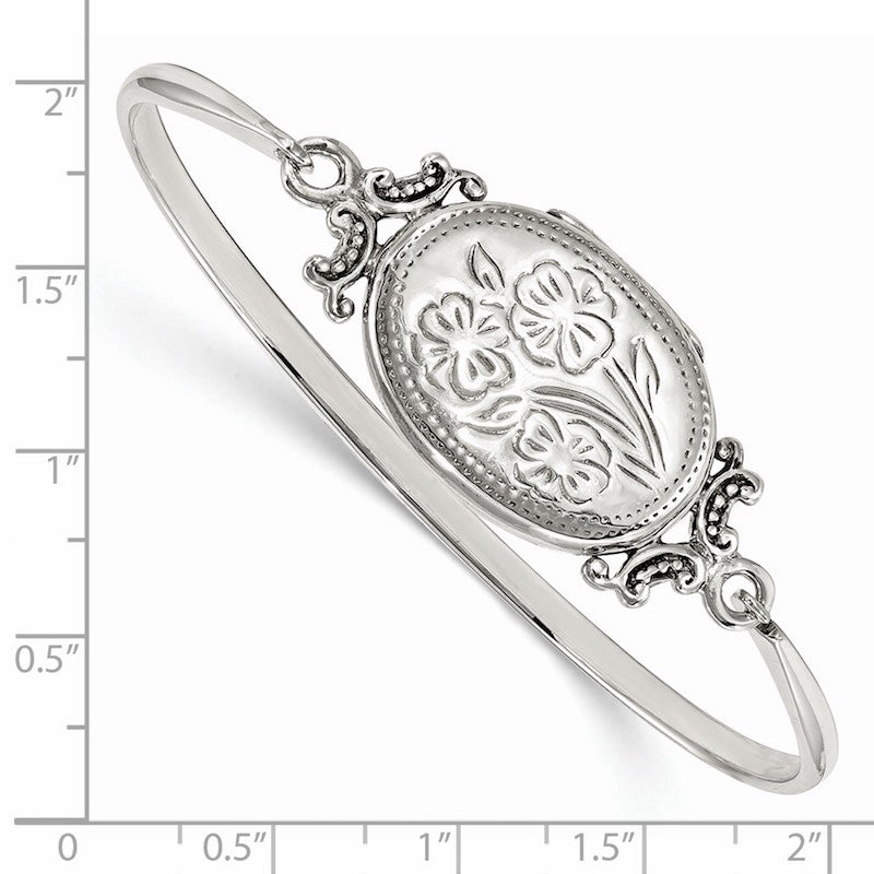 Quality Gold Sterling Silver Floral Locket Bangle Bracelet