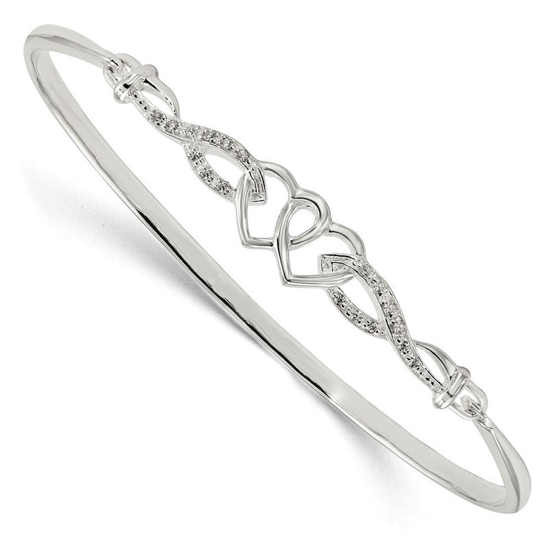 Quality Gold Sterling Silver CZ Hearts Bangle Bracelet