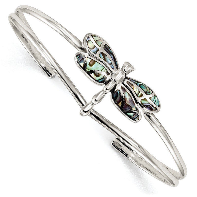 Quality Gold Sterling Silver Abalone Dragonfly Bangle Bracelet
