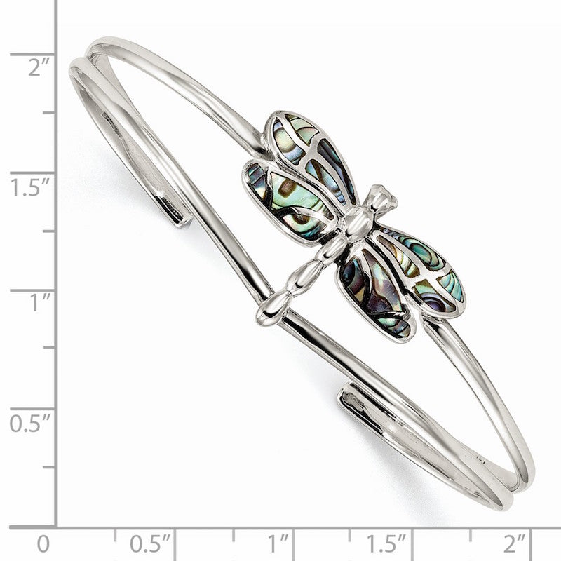 Quality Gold Sterling Silver Abalone Dragonfly Bangle Bracelet