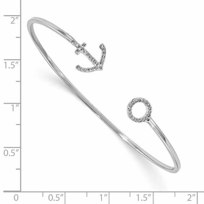 Quality Gold Sterling Silver Rhodium-plated CZ Anchor Slip-on Cuff Bangle Bracelet