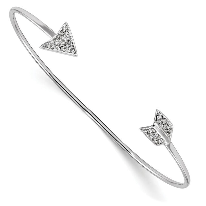 Quality Gold Sterling Silver Rhodium-plated CZ Arrow Slip-on Cuff Bangle Bracelet