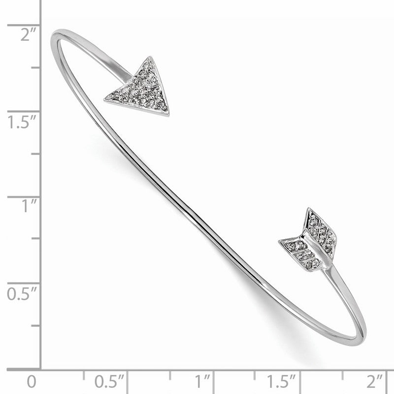 Quality Gold Sterling Silver Rhodium-plated CZ Arrow Slip-on Cuff Bangle Bracelet