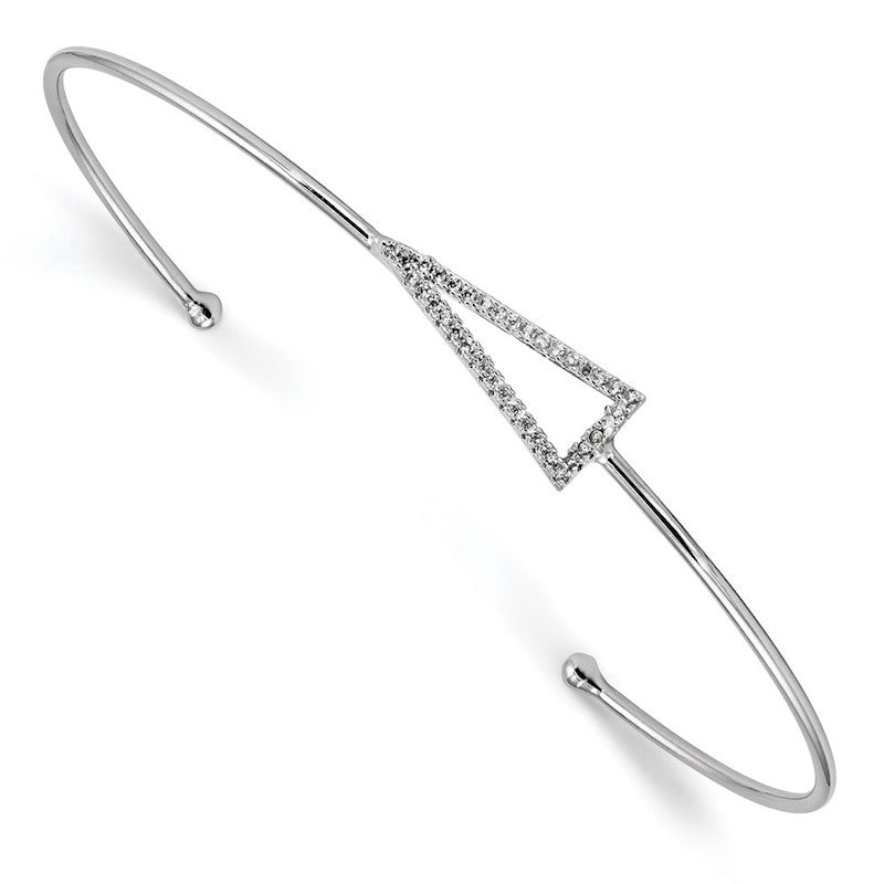 Quality Gold Sterling Silver Rhodium-plated CZ Triangle Slip-on Cuff Bangle Bracelet