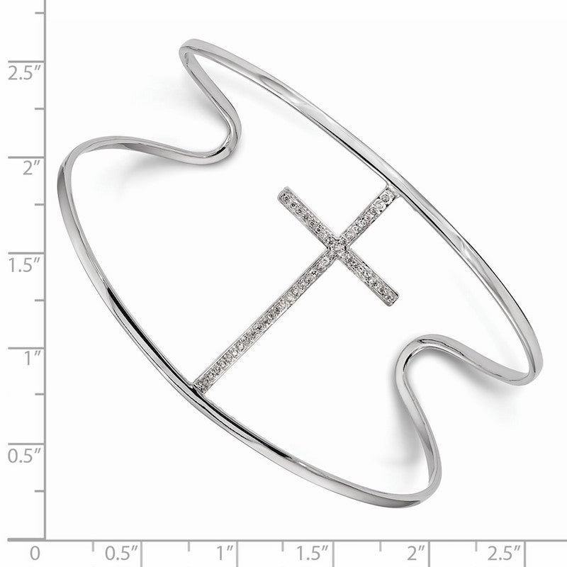 Quality Gold Sterling Silver Rhodium-plated CZ Cross Slip-on Cuff Bangle Bracelet