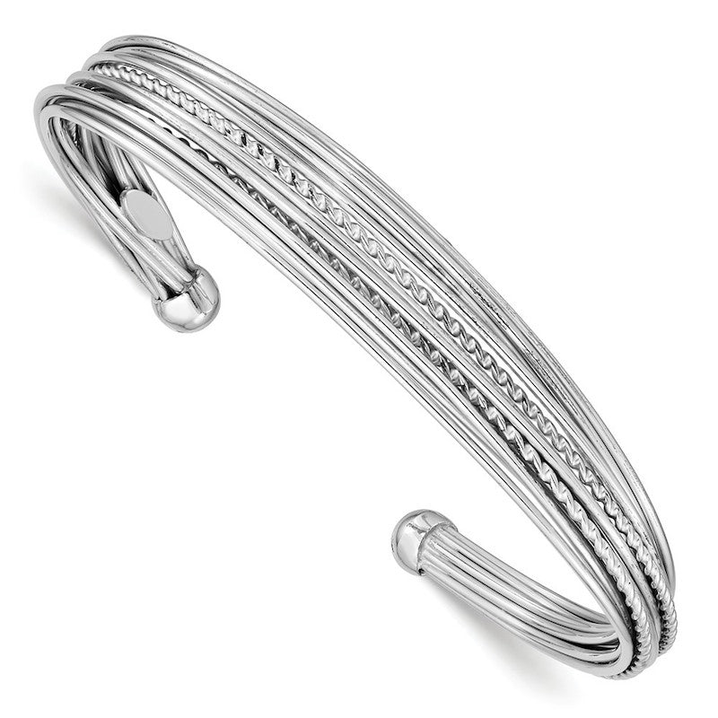 Quality Gold Sterling Silver Rhodium-plated 14mm Polished Round Cuff Bangle Bracelet