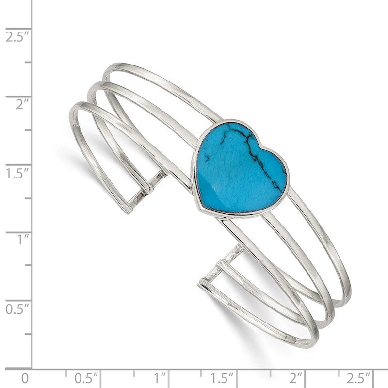 Quality Gold Sterling Silver Simulated Turquoise Heart Cuff Bangle Bracelet