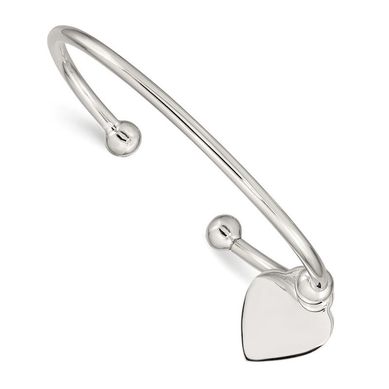 Quality Gold Sterling Silver 3mm Heart Bangle Bracelet