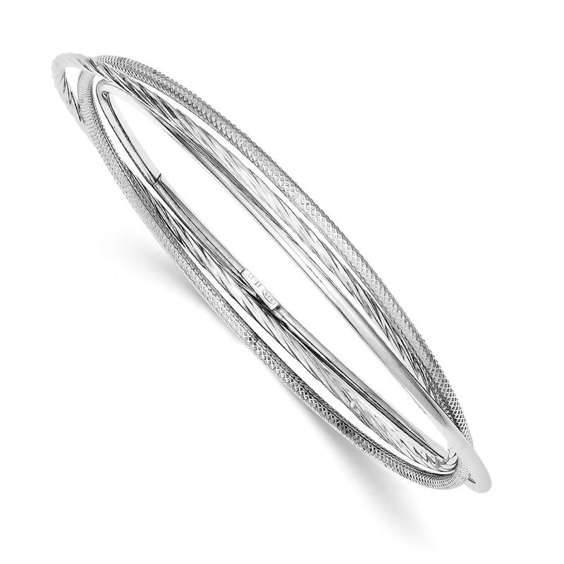 Quality Gold Sterling Silver Rhodium Twisted Textured Intertwined Bangle Bracelet