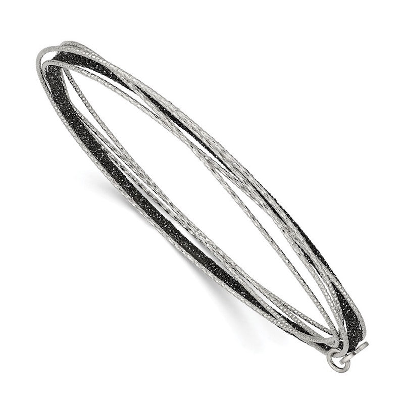 Quality Gold Sterling Silver Black Glitter Enamel Polished & Bangle Bracelet