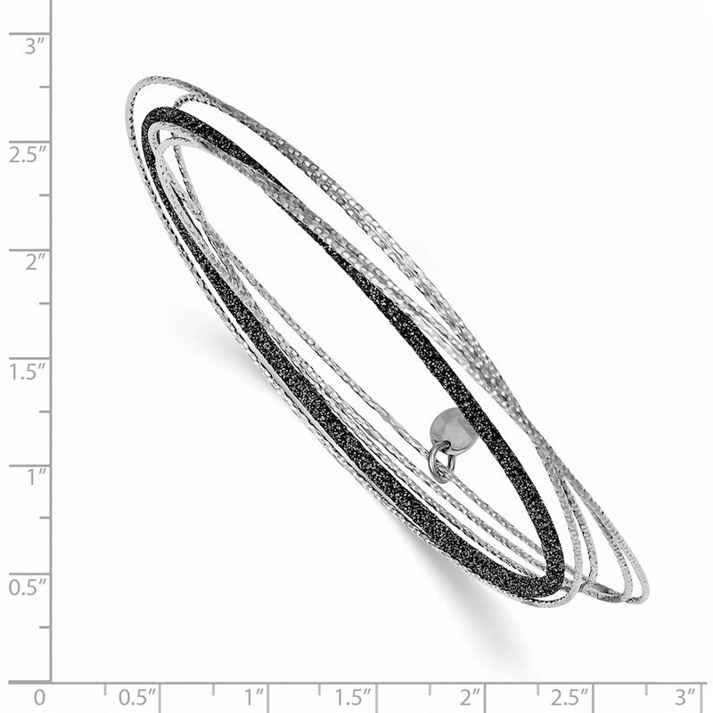 Quality Gold Sterling Silver Black Glitter Enamel Polished & Bangle Bracelet