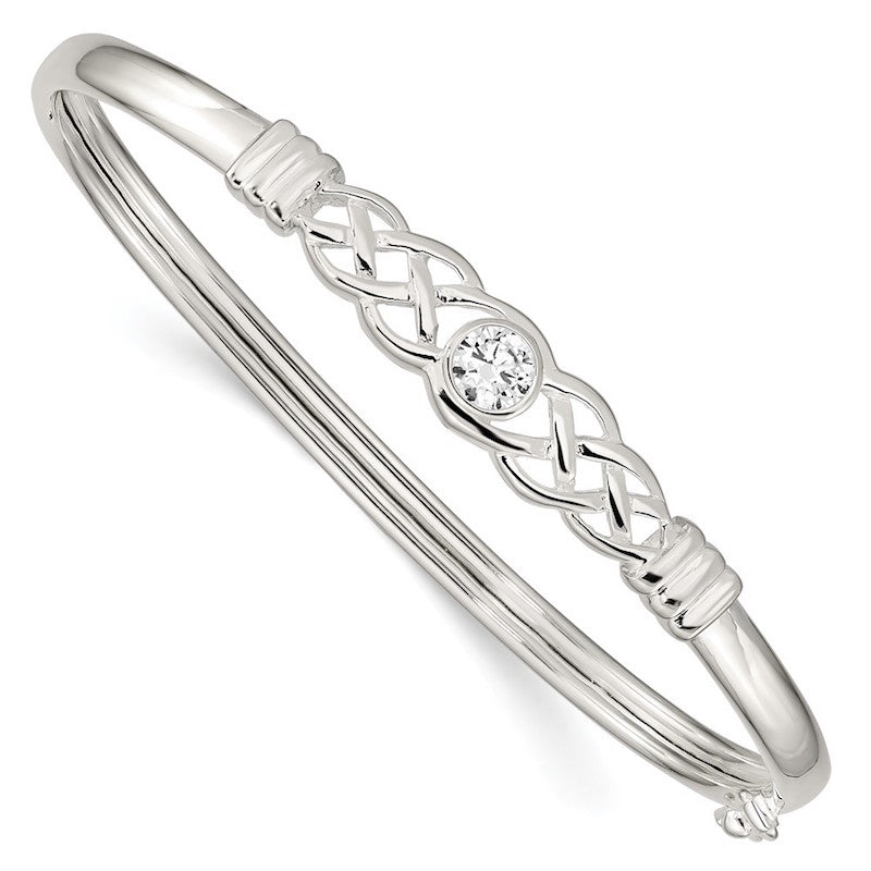 Quality Gold Sterling Silver CZ Braided Hinged Bangle Bracelet