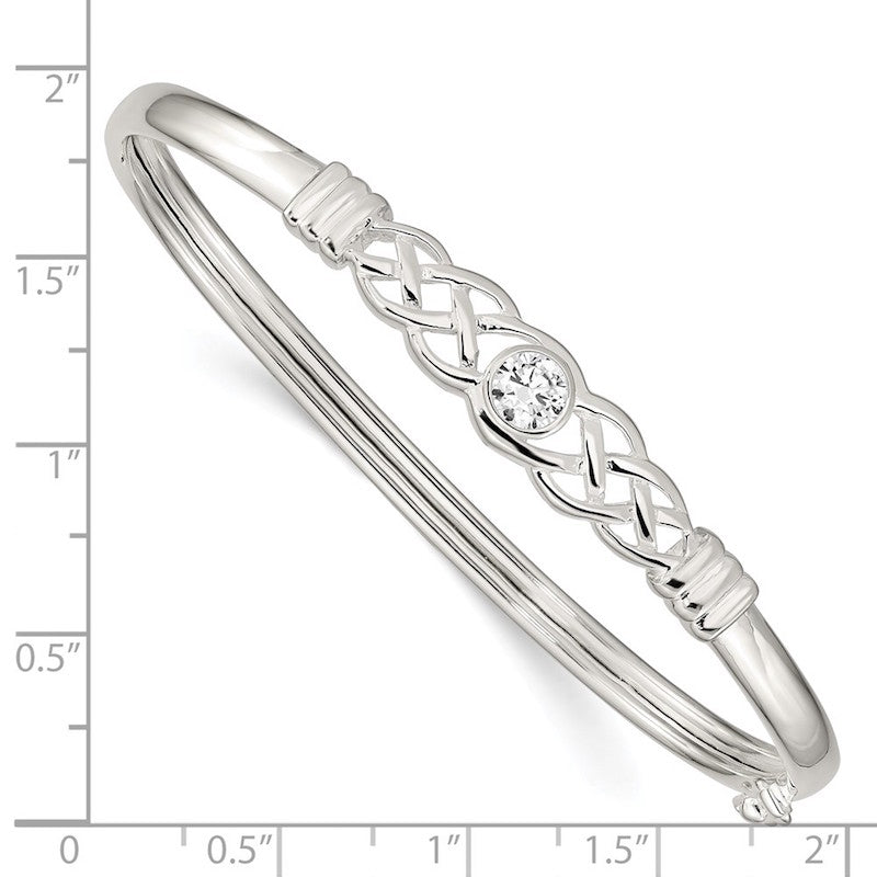 Quality Gold Sterling Silver CZ Braided Hinged Bangle Bracelet