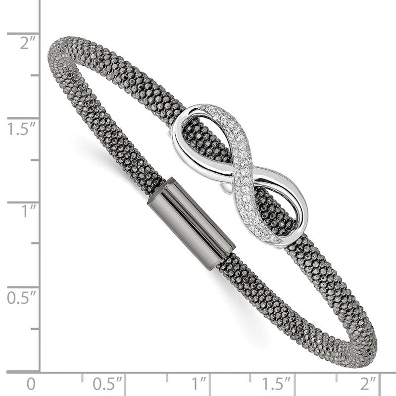 Quality Gold Sterling Silver Ruthenium-plated CZ Infinity Symbol Mesh Bracelet