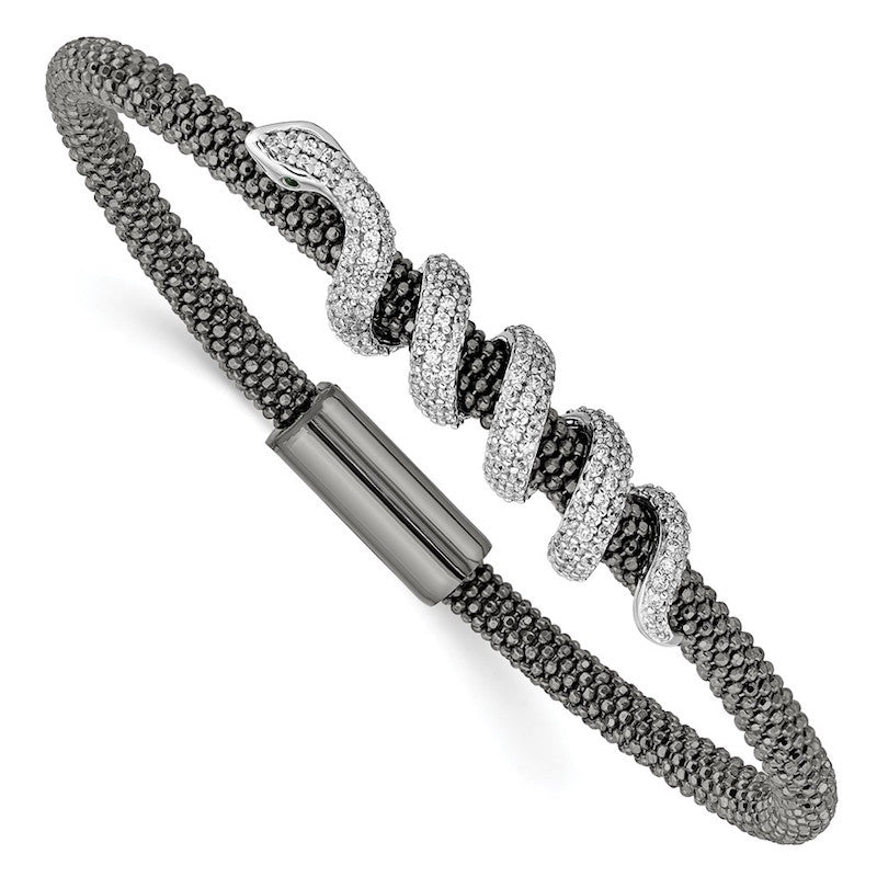 Quality Gold Sterling Silver Ruthenium-plated CZ Snake Mesh Bracelet