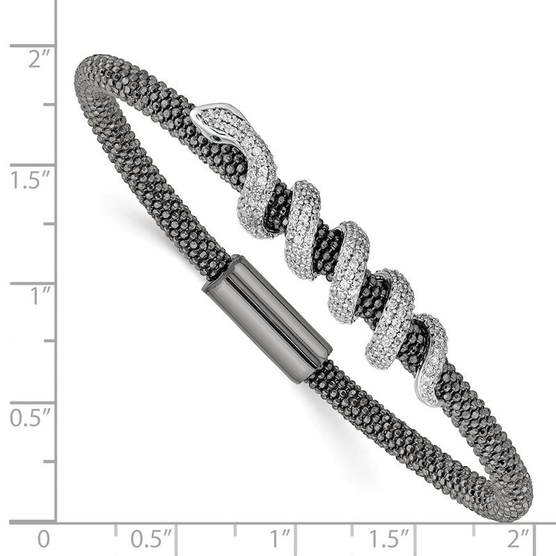 Quality Gold Sterling Silver Ruthenium-plated CZ Snake Mesh Bracelet