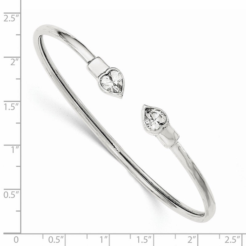Quality Gold Sterling Silver CZ Heart Open Flexible Bangle Bracelet