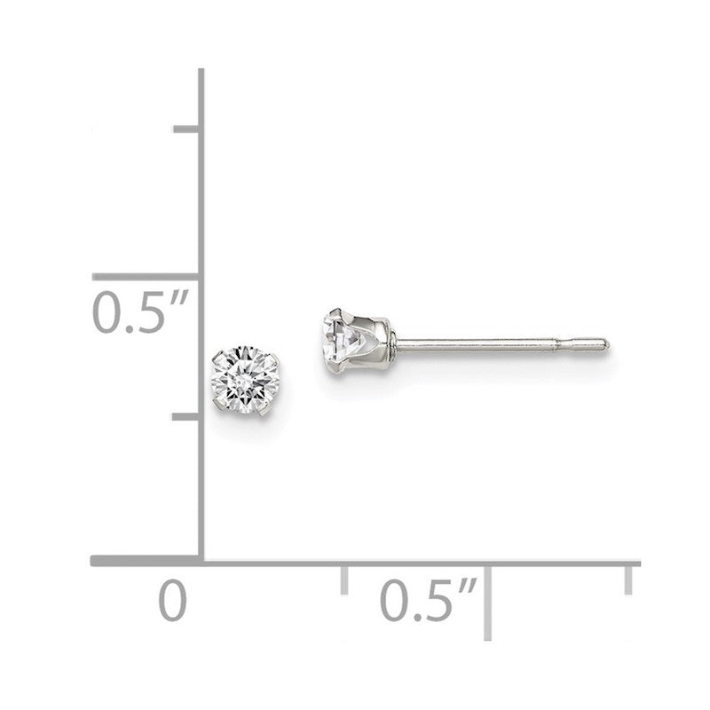 Quality Gold Sterling Silver 3mm Round Snap Set CZ Stud Earrings