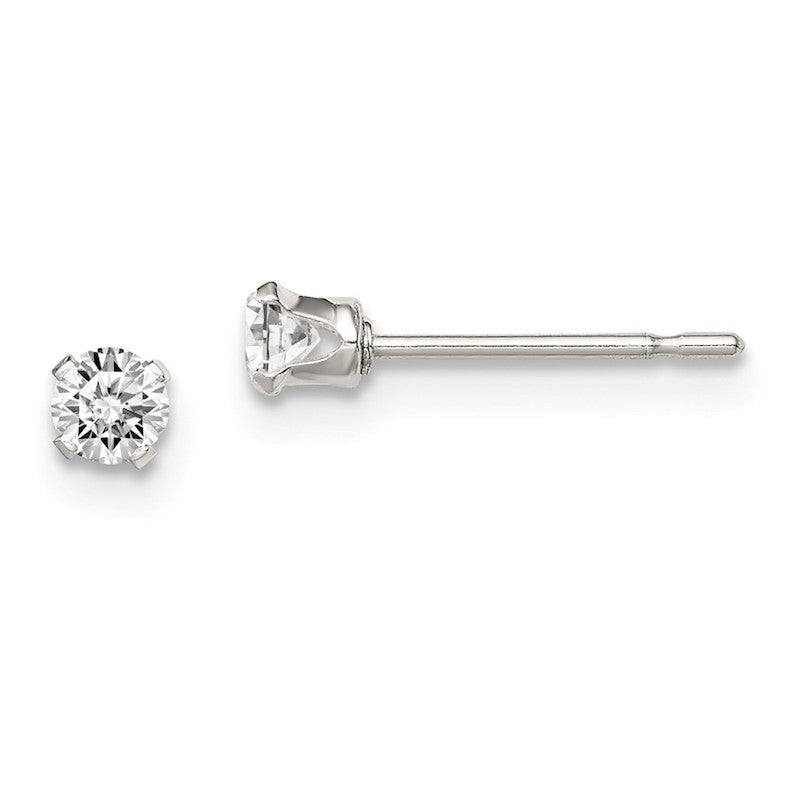 Quality Gold Sterling Silver 3mm Round Snap Set CZ Stud Earrings