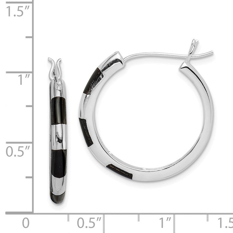 Quality Gold Sterling Silver Onyx Inlay Hoop Earrings