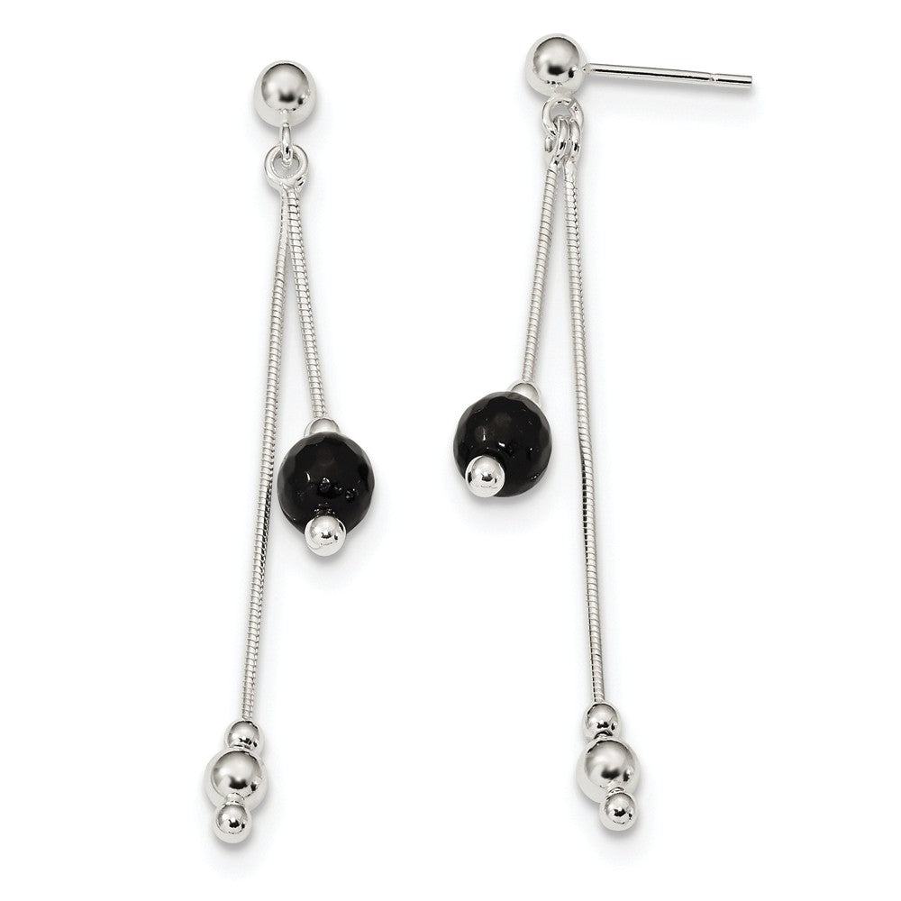 Quality Gold Sterling Silver Black Beads Post Dangle Earrings