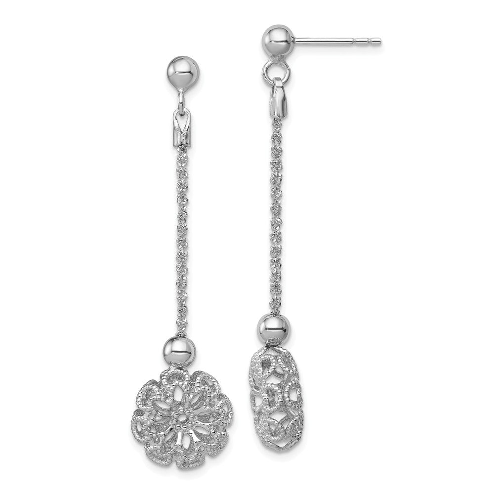 Quality Gold Sterling Silver Rhodium-plated Polished & Flower Post Dangle Earrings