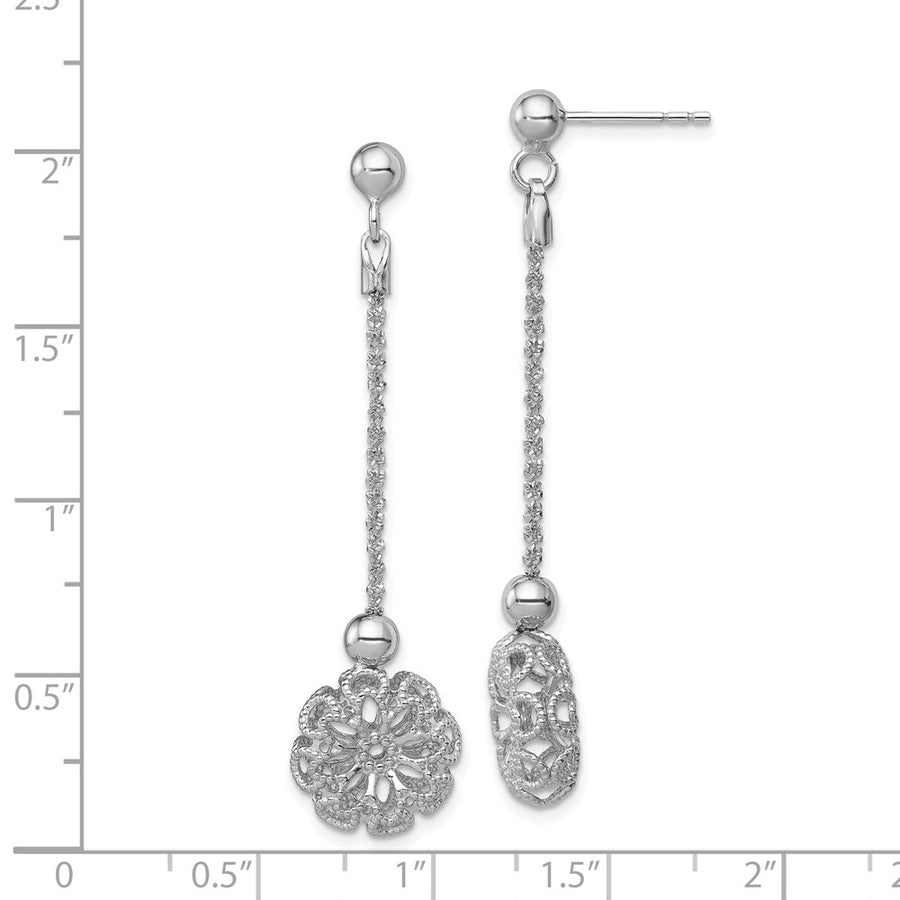 Quality Gold Sterling Silver Rhodium-plated Polished & Flower Post Dangle Earrings