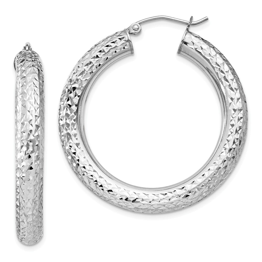 Quality Gold Sterling Silver Rhodium-plated Diamond Cut Hinged Hoop Earrings