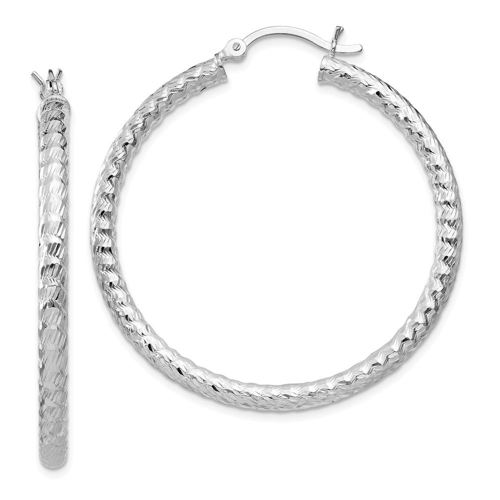 Quality Gold Sterling Silver Polished Diamond-cut Hinged Hoop Earrings