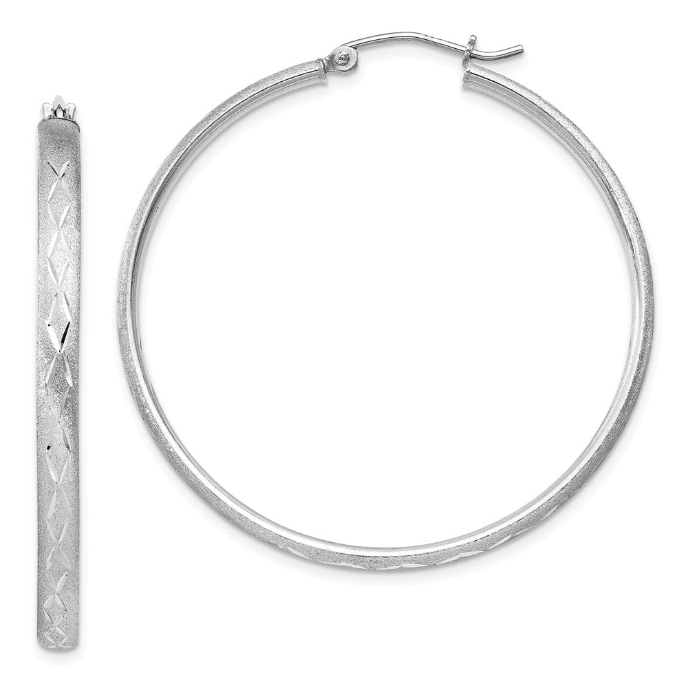 Quality Gold Sterling Silver Rhodium-plated Satin Diamond-Cut Hoop Earrings