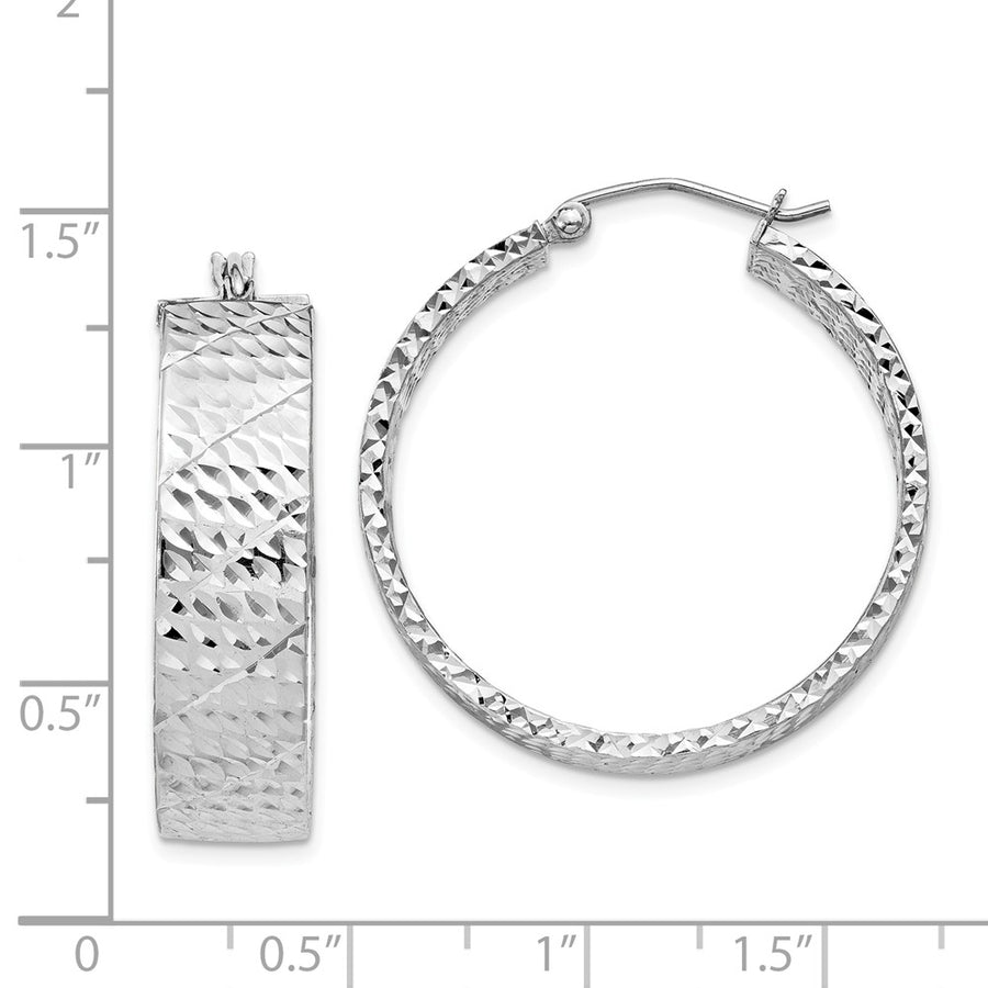 Quality Gold Sterling Silver Rhodium-plated Diamond-cut Hinged Hoop Earrings