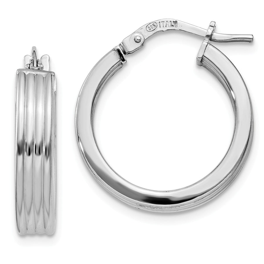 Quality Gold Sterling Silver Rhodium-plated Grooved Hoop Earrings