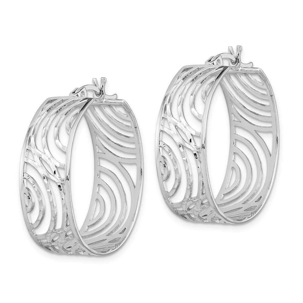 Quality Gold Sterling Silver Rhodium-plated Oval Diamond-cut Fancy Hoop Earrings