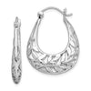 Quality Gold Sterling Silver Rhodium-plated Polished Leaves Hinged Hoop Earrings